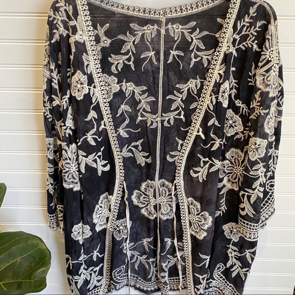 Bohemian tie dye embroidery kimono black - Picture 2 of 8